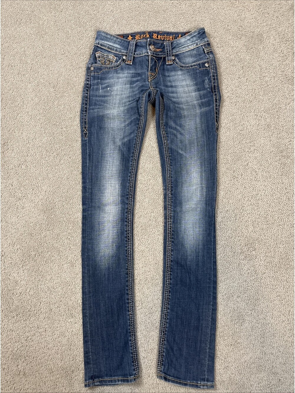 Rock Revival Debbie Straight Jeans Womens 24 x 32 Flap Pockets Bling